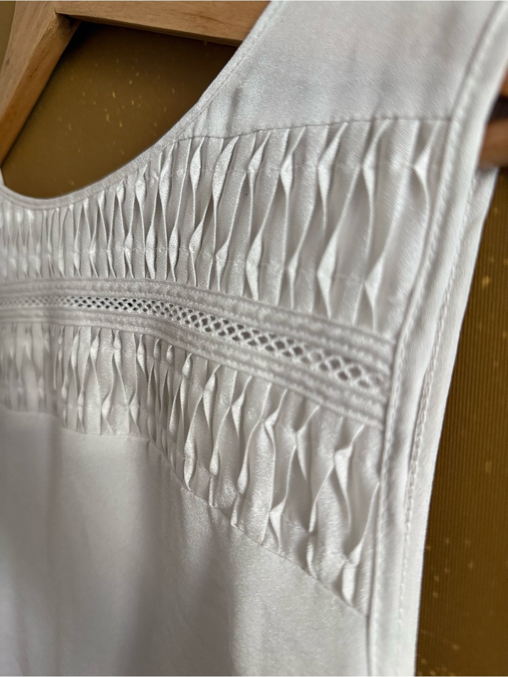 The Limited White Smocked Tank Chemise with Lace Inset